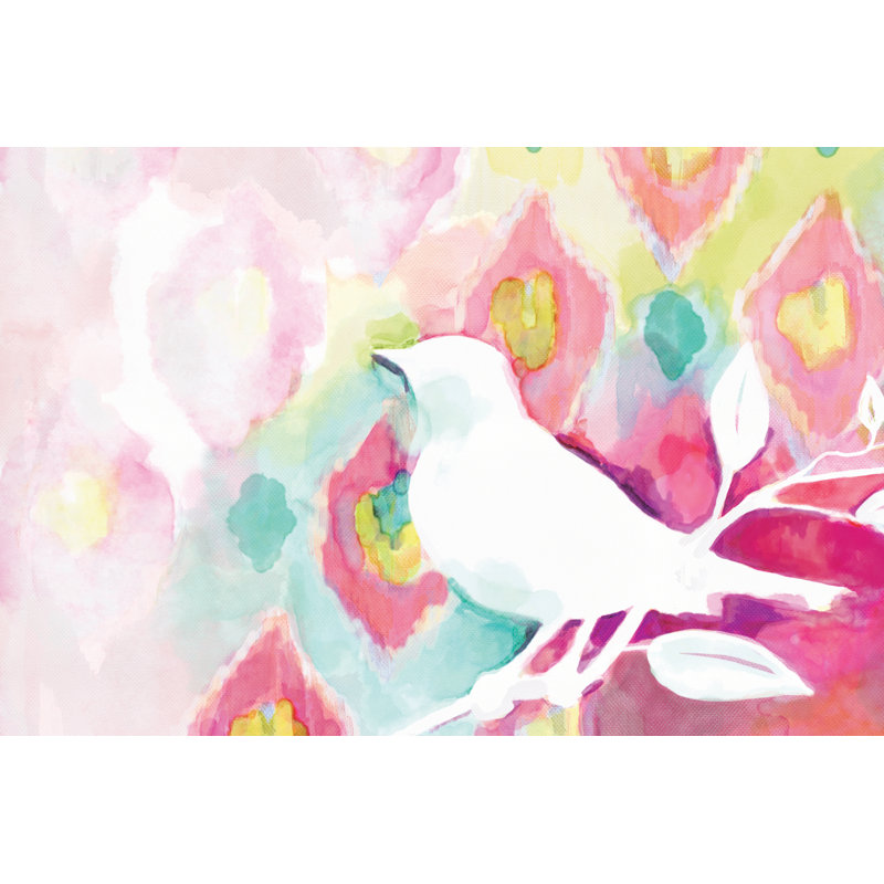 Watercolor Ikat With Bird - Wrapped Canvas Painting, 20cm H x 30cm W x 3.8cm D