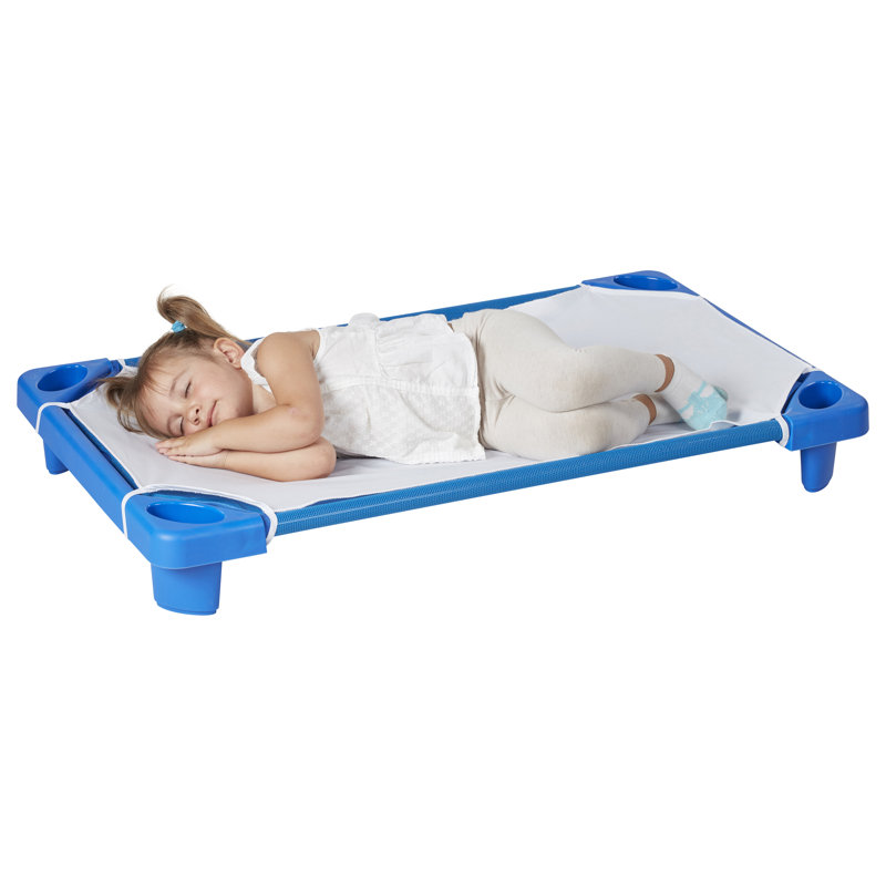 Blue Toddler Stackable Kiddie Cot with Sheet