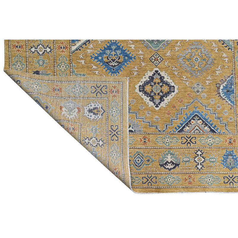 Hand Knotted Wool Area Rug in Gold