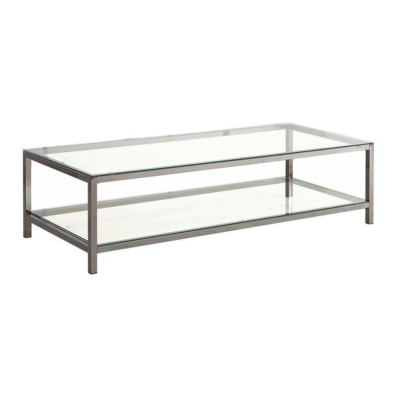 Table basse Jaynanne avec plateau en verre en nickel transparent et noir
