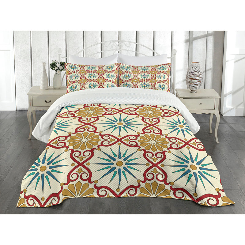 Ambesonne Classic Bedspread Set Geometric Forms Mustard Beige, King Coverlet/Bedspread + 2 Standard Shams