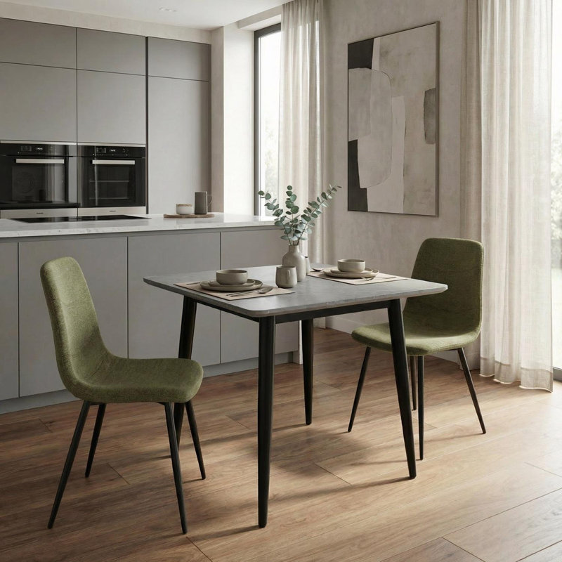 Fabric Upholstered Metal Side Chair, 2, Green