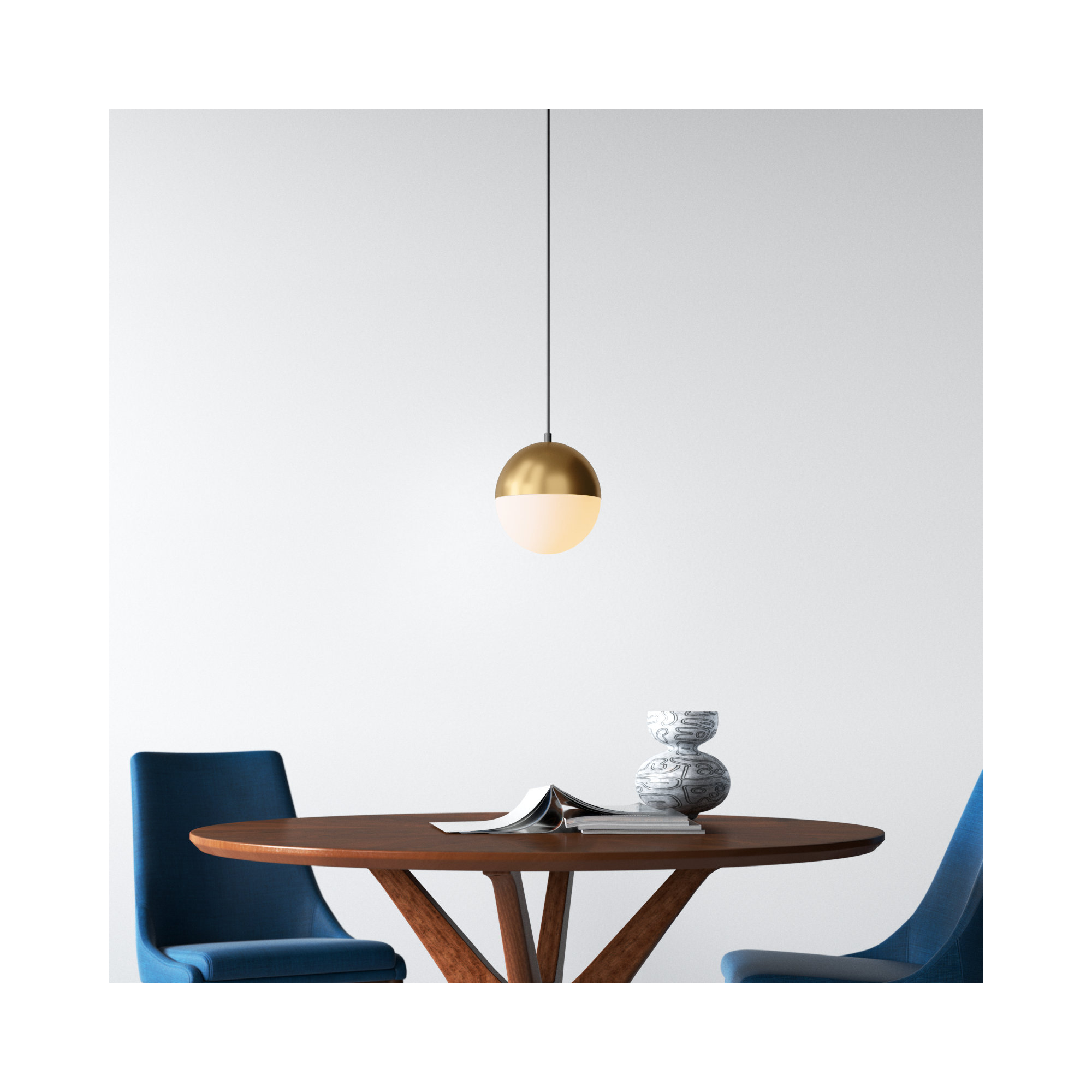 Hastings Single Light Glass Steel Dimmable Pendant, Metallic Gold, 12.25" H x 11.75" W x 11.75" D