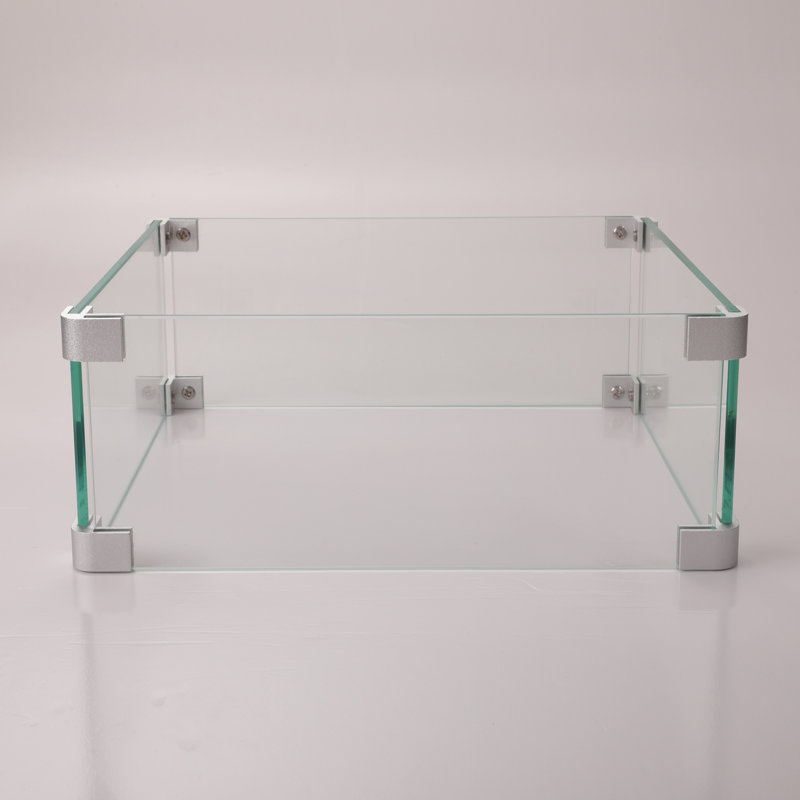 14.4"X14.4" Transparent Square Fire Table Windbreak Defence, 2.5Lb Glass Protection, 14.4"X5.5",