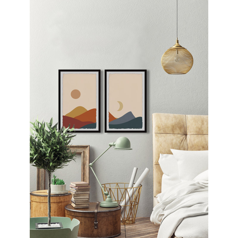 Autumn Moon Over Hills - ensemble de 2 peintures encadrées, H 45 po x l 60 po