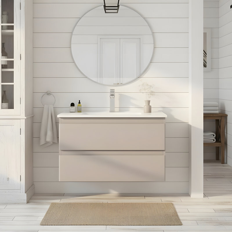 Meuble-lavabo mural intégré en céramique, Gris