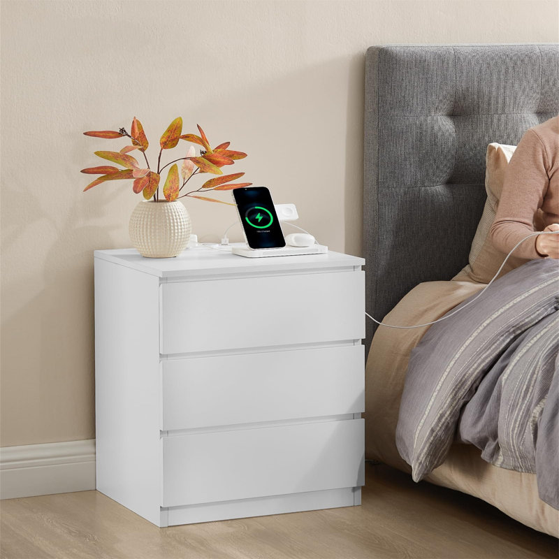 40cm W Manufactured Wood Bedside Table, White