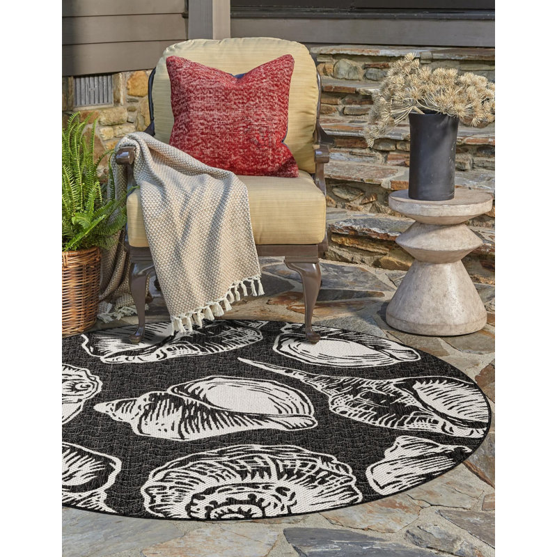 Tapis noir et blanc Contemporary, Rond 10 pi