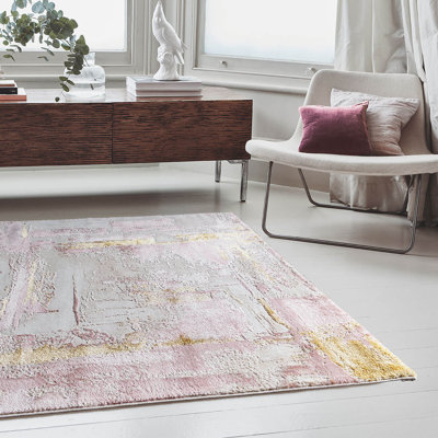 Pink Modern Easy To Clean Abstract Rug For Dining Room Bedroom And Living Room