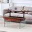 Table basse ergonomique à plateau relevable avec aspect grain de bois foncé et surface d'assemblage pratique, base antidérapante, fonctionnalité polyvalente-1414169182