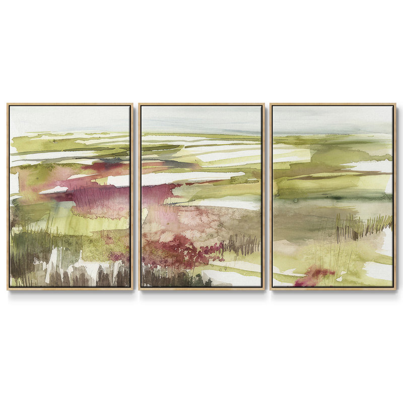 «Bourgogne Flower Horizon II», impression de cadre flottant 3 pièces, H 36 po x l 75 po x P 2 po, Naturel