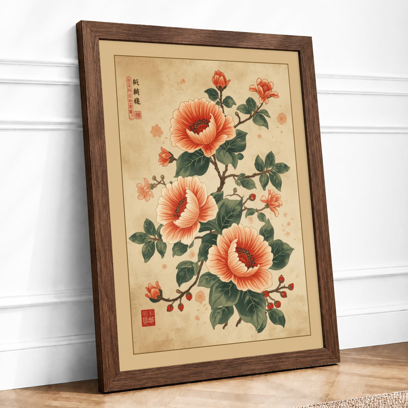 Flowering Plant In Bloom Botanical - Print, A2 - 59.4 x 42.0 cm, Walnut