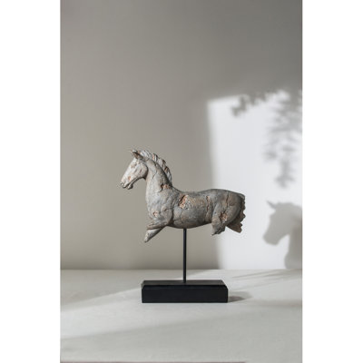 14X4.5X17" Antique Horse Statue On Stand