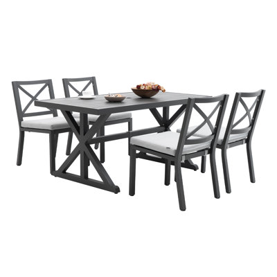 5 Pieces Outdoor Patio Dining Set for 4, 63" Rectangular Dining Table with 4 Chairs Aluminum Furniture Set, Gray