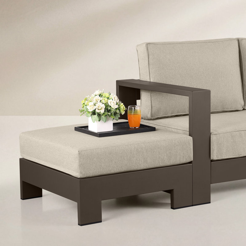 Hoyt 92.52” Outdoor Aluminum Sofa with 27.56" Versatile Ottoman, Bronze, Khaki