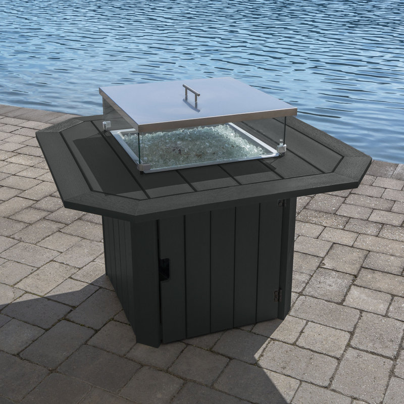 Strella Octagon Polyresin Propane Smokeless Fire Pit Table with Hidden Fuel Tank, Black
