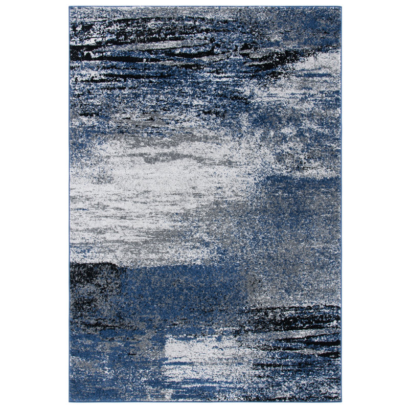 Algonquin Performance Abstract Rug, Rectangle 3' x 5', Gray/Blue