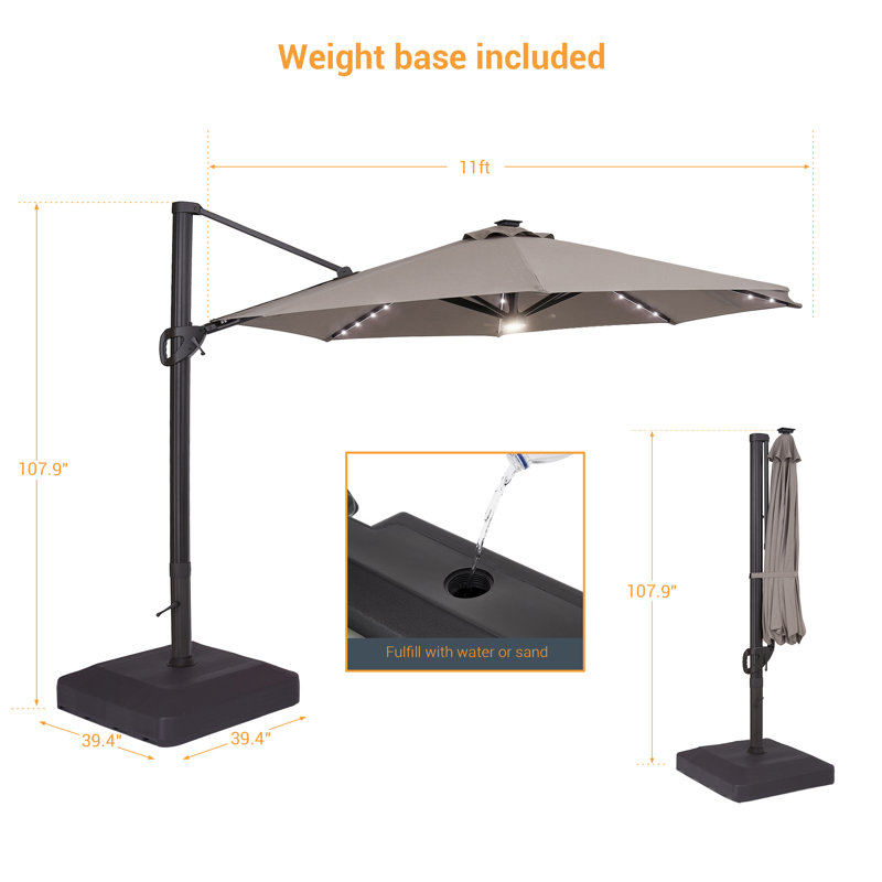 Parasol suspendu suspendu 11 pi, Gris