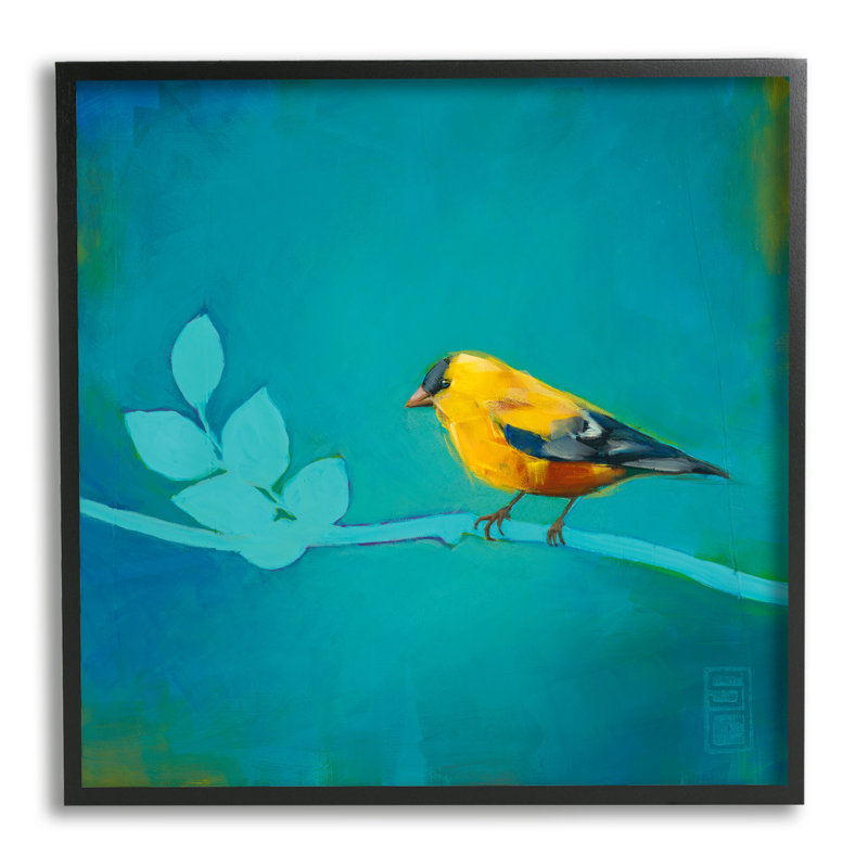 Canari avec branche abstraite par Stacy Daguiar, Noir, H 24 po x l 24 po x P 1,5 po