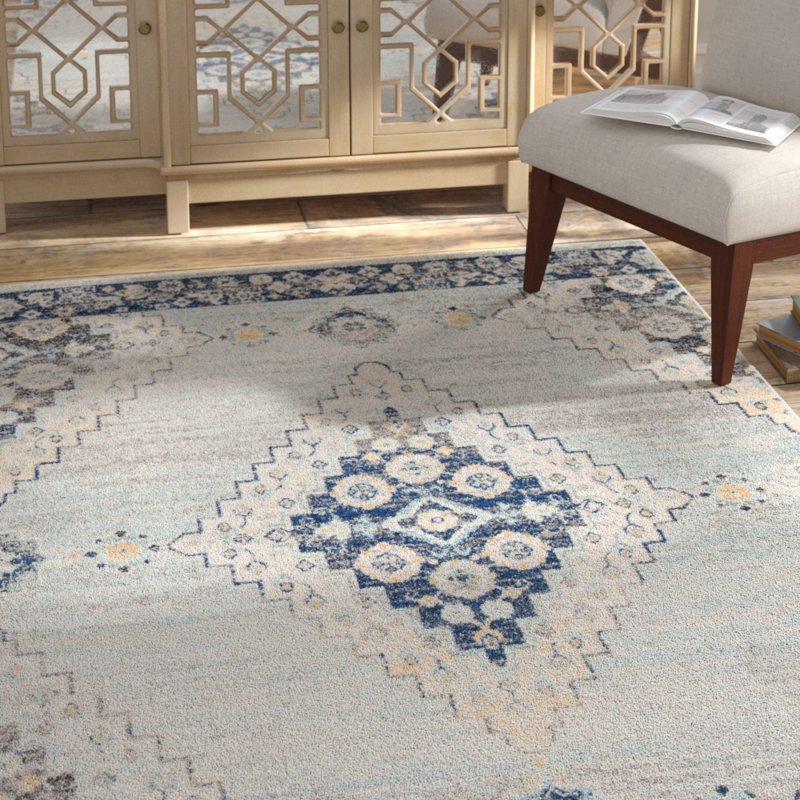 Christa Oriental Gray/Navy Area Rug, Rectangle 4' x 6'