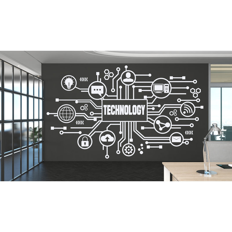 Décalcomanie d'art mural en vinyle technologie, autocollant de carte de circuit imprimé, décoration murale de bureau, autocollant mural de logiciel de gestion, ordinateur de bureau 309RS