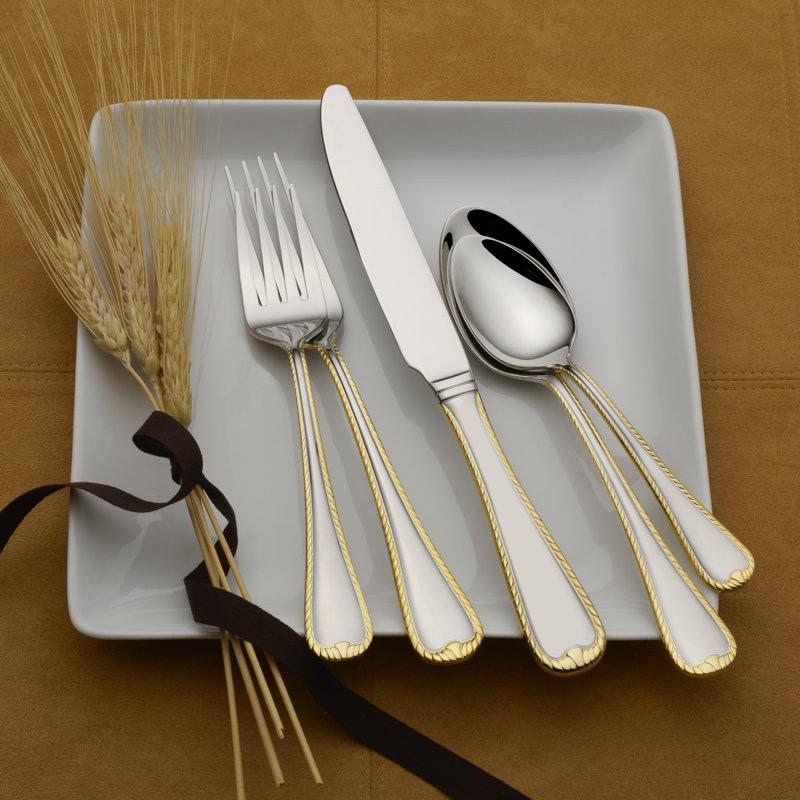 Gold Accent Cameo 65-Piece Stainless-Steel Flatware Set, Service for 12