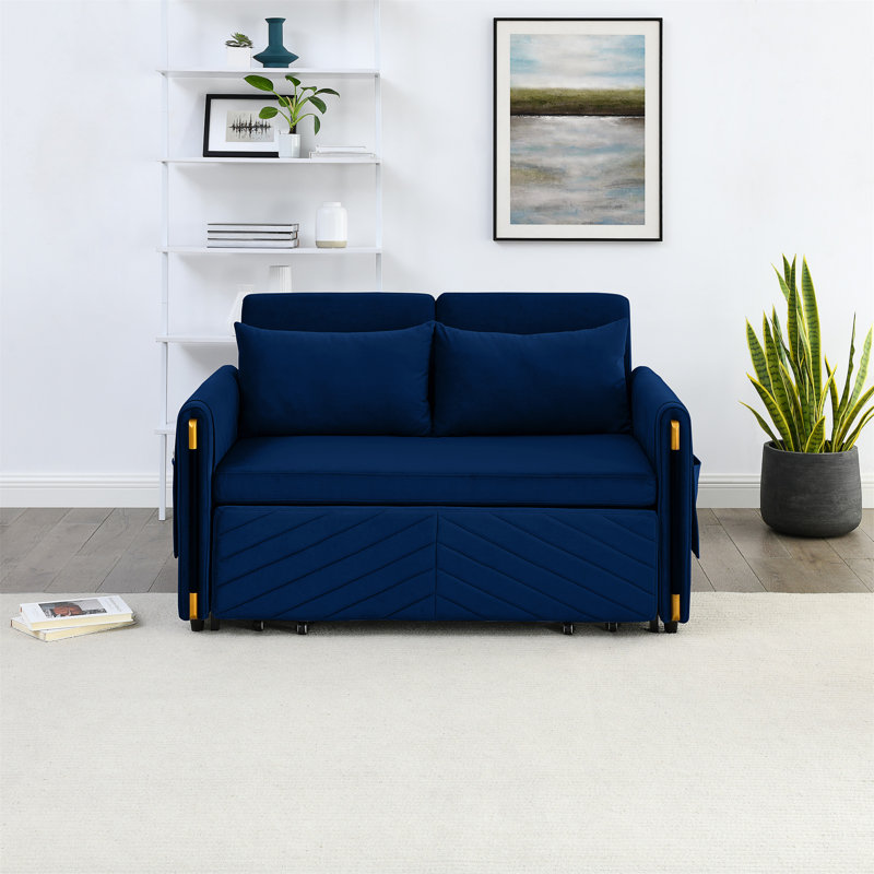 Velvet Multi-position adjustable Sofa with 2 Detachable Arm Pockets, Black, 33.05" H x 54.05" W x 35.75" D