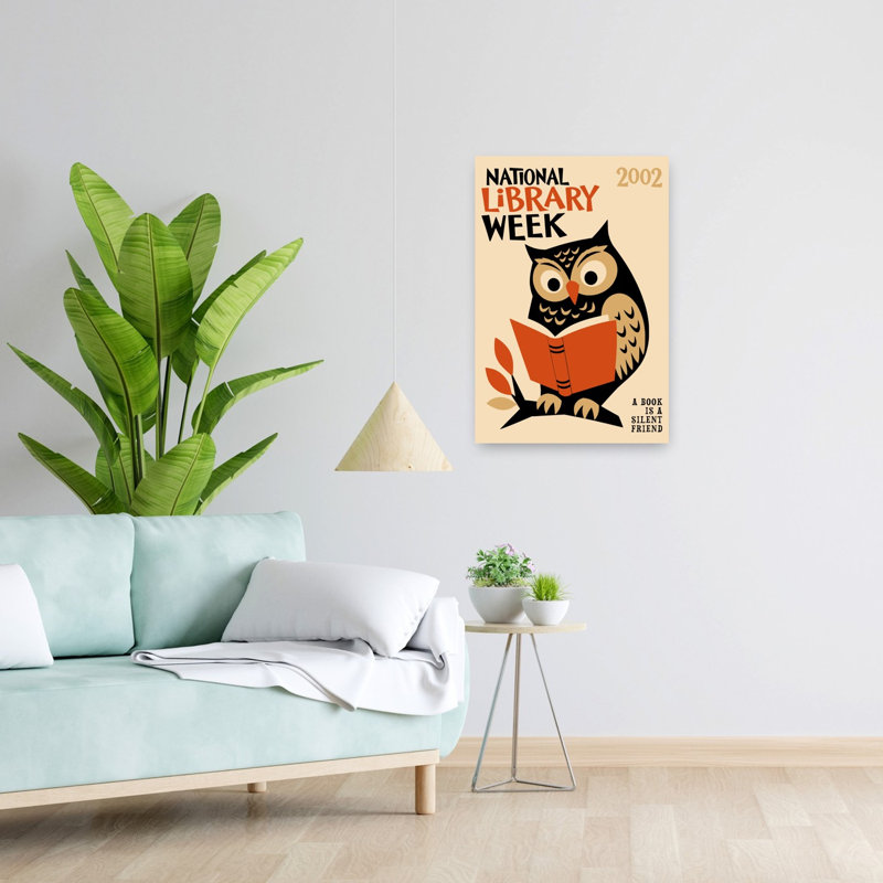 Affiche murale rétro hibou lisant, oiseau rétro rétro hibou, nature automnale, H 24 po x l 16 po
