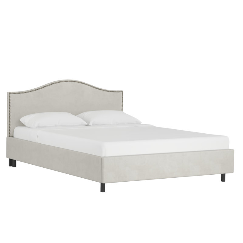 Myers Upholstered Platform Bed, Full, Bella Light Gray Performance Velvet