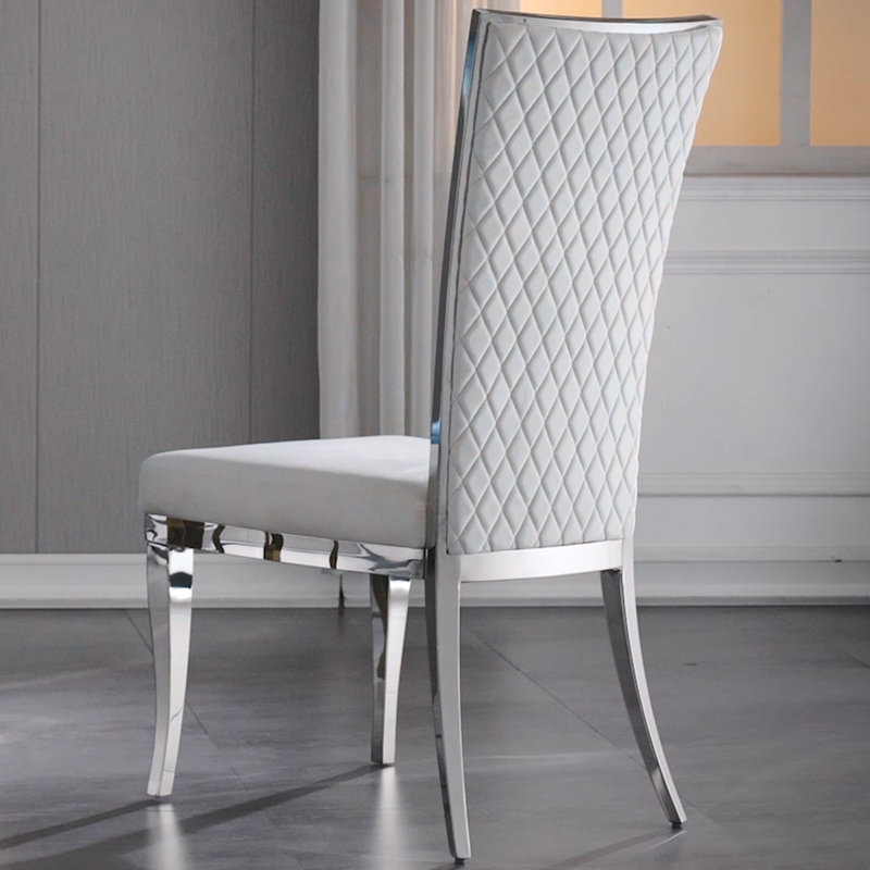 Chaise d'appoint rembourrée en velours Ismary, Blanc, Argent argent