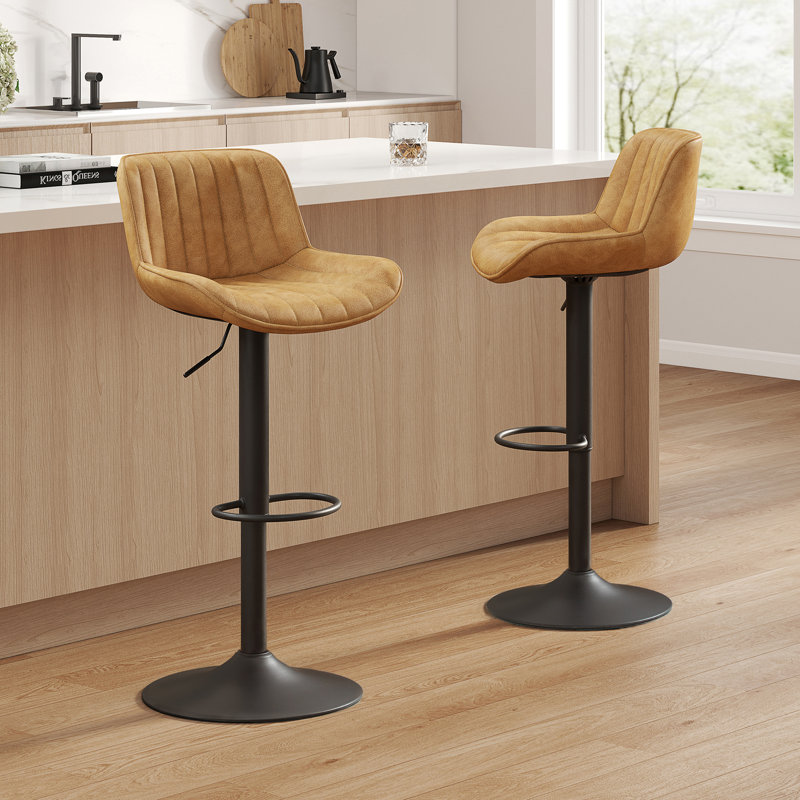 Swivel Upholstered Adjustable Height Counter Stool with Metal Frame, Light Brown