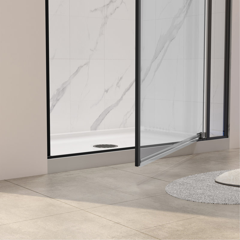 32-36"W X 72"H Left And Right Opening Universal Pivot Shower Door, Open Outside, With 1/4" And 5/16" Tempered Glass And Matted Black Finish