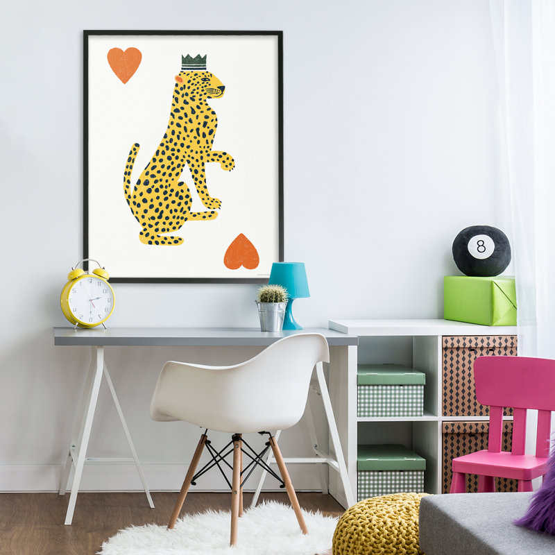 «Leopard & Hearts Card», estampe numérique, conception de Svetlana Aleynikova, H 30 po x l 24 po, Giclée encadrée noir minuit