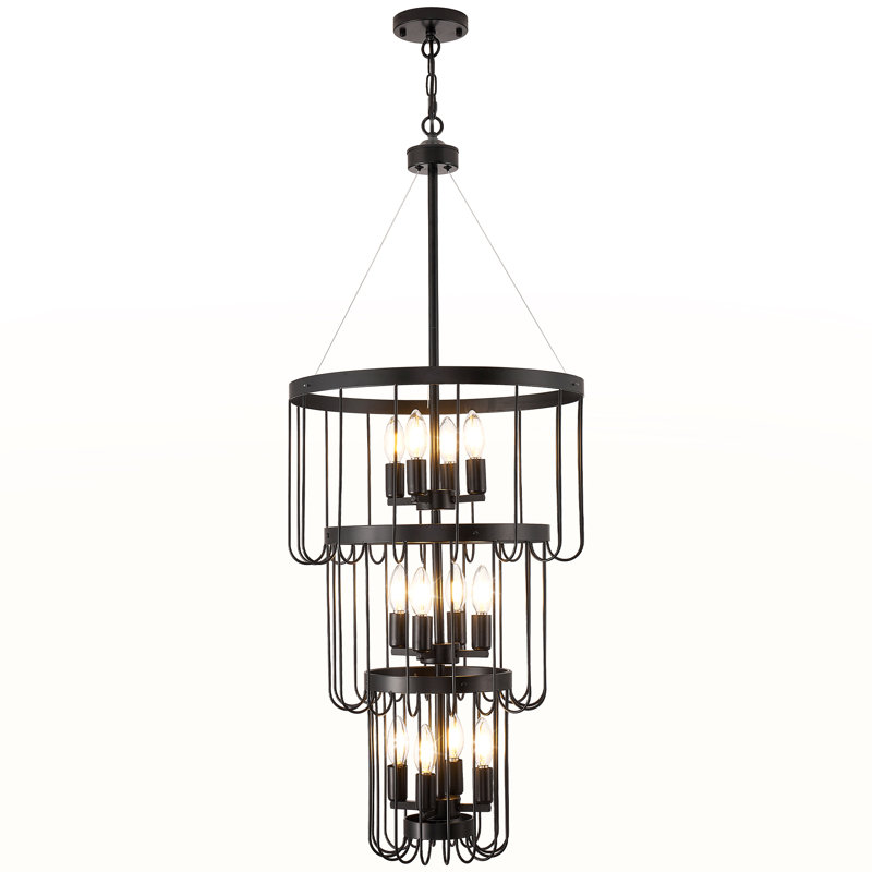 Lustre gradué à 12 lumières à niveaux, Noir mat