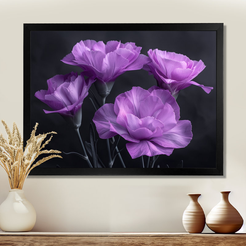Mauve et gris, œillets, harmonie - œillets, art mural, Toile encadrée noire simple, H 12 po x l 20 po x P 1 po
