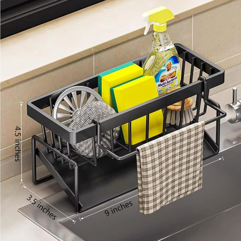 Organisateur de bac d'évier - Support en acier inoxydable antirouille avec plateau de drainage pour la cuisine et la salle de bain