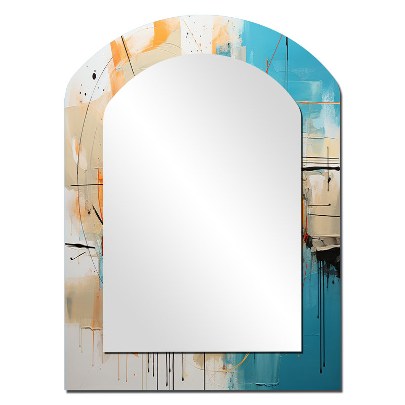 Abstract Chromatics III - Abstract Collages Arch Unique Wall Mirror, Modern Asymmetrical Mirror, Printed Metal Art, 34" x 25"