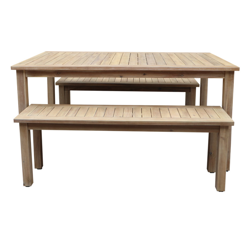 Ensemble de salle à manger d'extérieur en bois d'acacia avec bancs 3 pièces Bowery, Teck