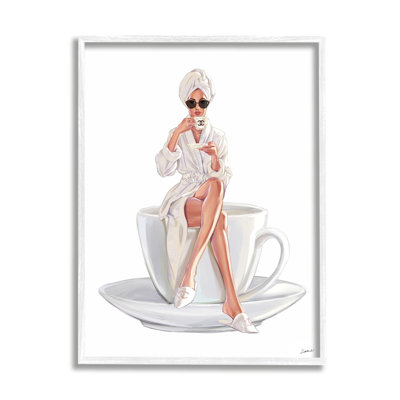 Chic Woman Robe Coffee Cup Designer Logo Sunglasses by Ziwei Li - Painting