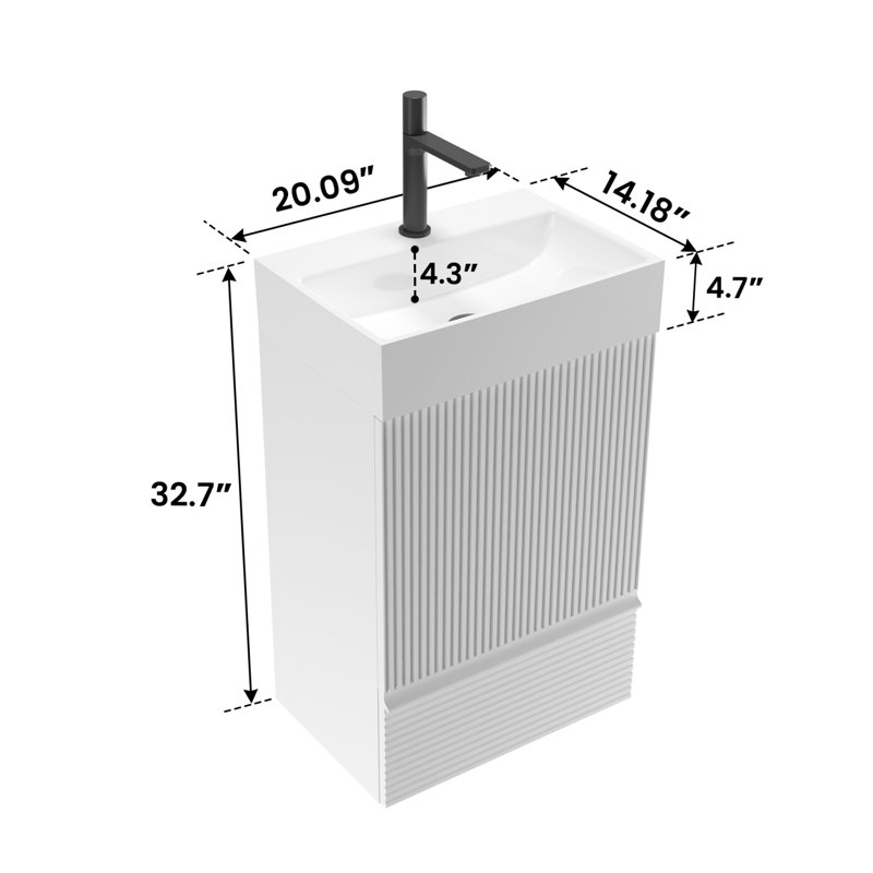 Meuble-lavabo rayé avec lavabo en céramique, Blanc