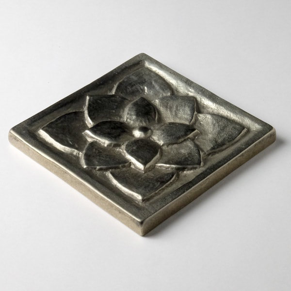 3" x 3" Metal Lotus Decorative Tile Insert, White Bronze