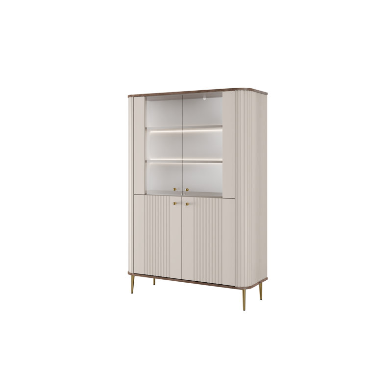 Glass 103 cm W Display Cabinet, Brown/Beige/Gold