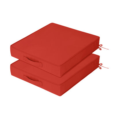 Outdoor Seat Cushion 2-Piece Set, With handles and drawstrings, Square Outdoor Seat Cushion, 19*19*3 in, red