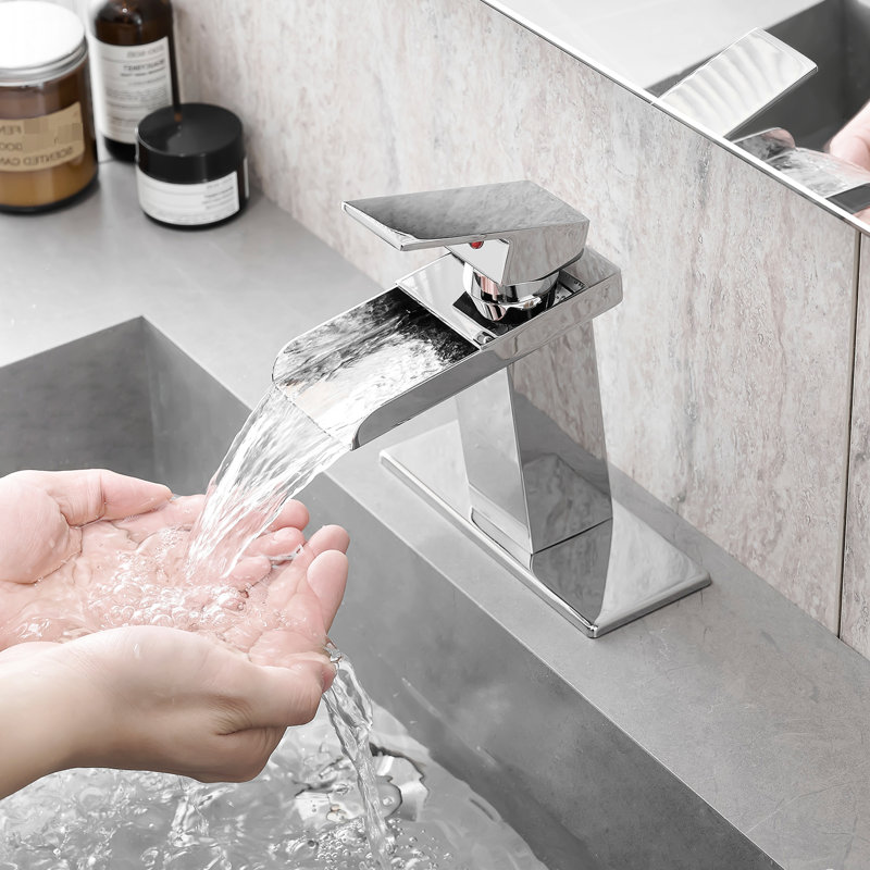 Robinet de lavabo de salle de bain contemporain, bec cascade, une poignée, fixation sur le comptoir, fixation durable sur le comptoir, rouille