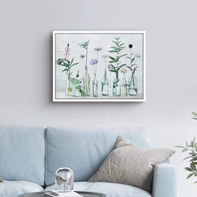 Vase fleurs sur bois, texture botanique sauvage - peinture encadrée