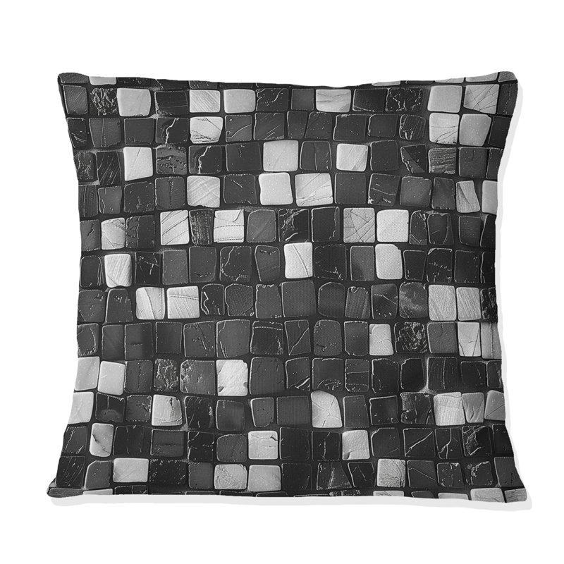 Carreaux de mosaïque gris gris Mid-Century V - Coussin Mid-Century, H 16 po x l 16 po