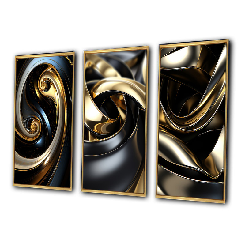 «Abstract Abstract», ensemble de 3 reproductions, Cadre flottant doré, H 28 po x l 36 po