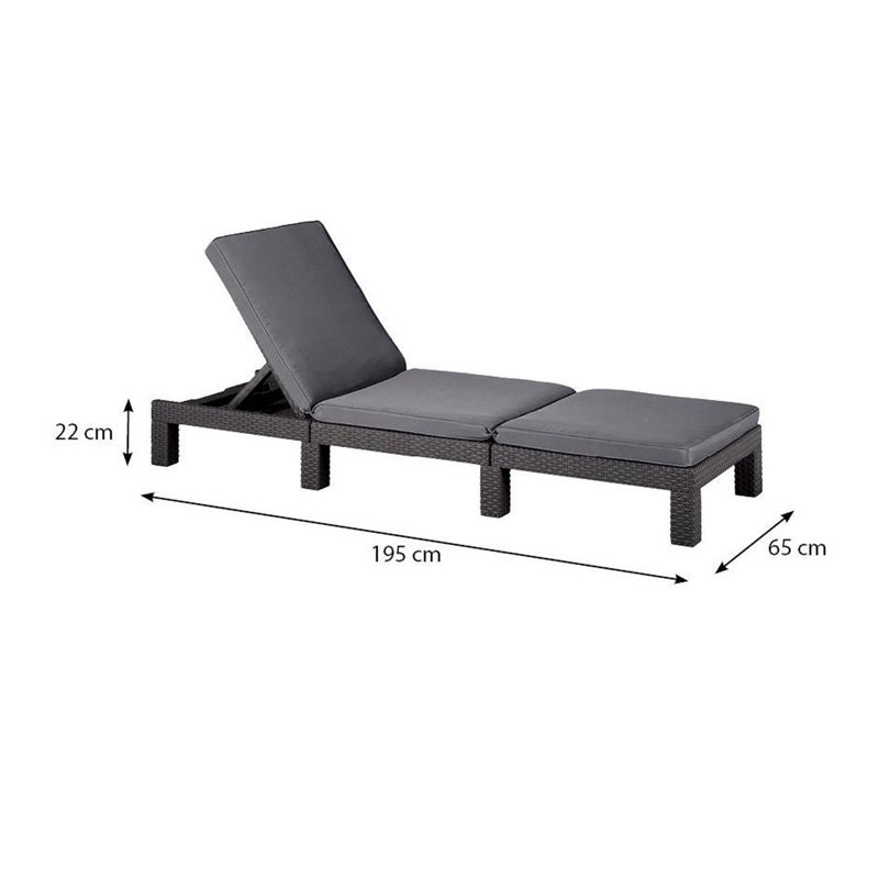 Reclining Sun Lounger with Cushion, Grey