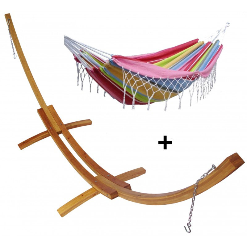 Leatham Double Classic Hammock with Stand, Red/Yellow/Blue
