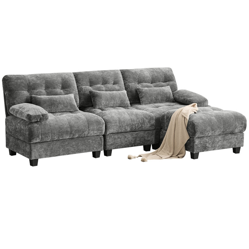 Avec une capacité de poids de 350 lb pour chaque siège, réglable en 3 + 1 et 4 positions de 93 pouces, chenille grise, 3 coussins décoratifs élégants, profondeur de 84,86 pouces, préférences en matière de confort personnel